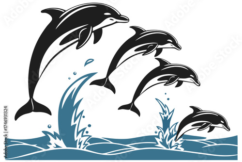 Dolphin jumping out of water vector illustration marine life ocean wildlife aquatic mammal sea animal design silhouette