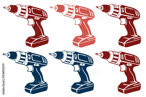 Illustration of cordless drill power tools for construction diy projects and home improvement tasks vector art silhouette