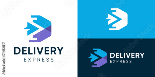 Creative simple delivery logo template. Arrow with abstract initial letter D for logistic delivery logo design vector illustration.
