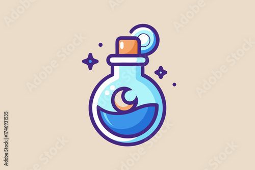 potion bottle with mist curling upwards and glowing