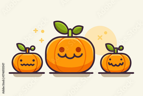 pumpkin cluster three mini pumpkins with carved faces design,