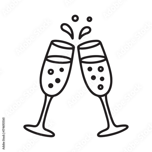 Two champagne glasses clinking celebrating festive occasion isolated on white background