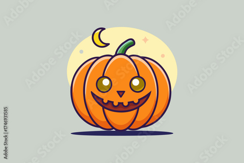 pumpkin with spooky surprised face thin vertical expression design,