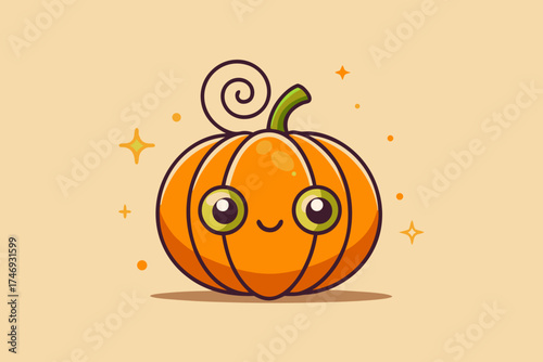pumpkin with spiral stem circular hollow eyes creepy look,