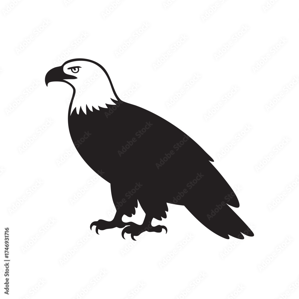 Obraz premium Standing Bald Eagle Vector Icon Black and White Silhouette of Majestic Bird