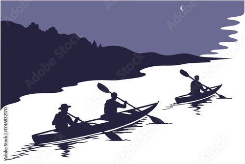 Kayaking adventure at night vector illustration for outdoor activities and water sports enthusiasts design 100 silhouette