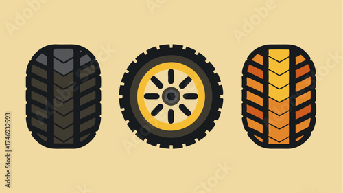 A set of diverse tire designs including allseason performance and offroad variations displayed side by side.