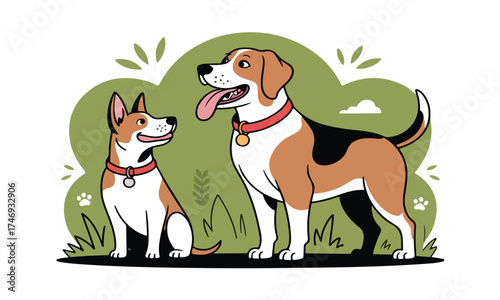 Dog and Beagle Illustration | Cartoon Dogs Mascot Pet Animal Illustration for Pet Store, Veterinarian Clinic, Dog Walking Services Marketing