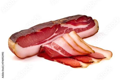 Speck Ham Slices with Whole Piece, isolated on white background