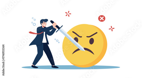 Man fighting with an angry emoji symbolizing conflict resolution.

