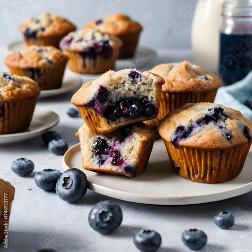 Vertical shot of delicious vegan blueberry muffins table