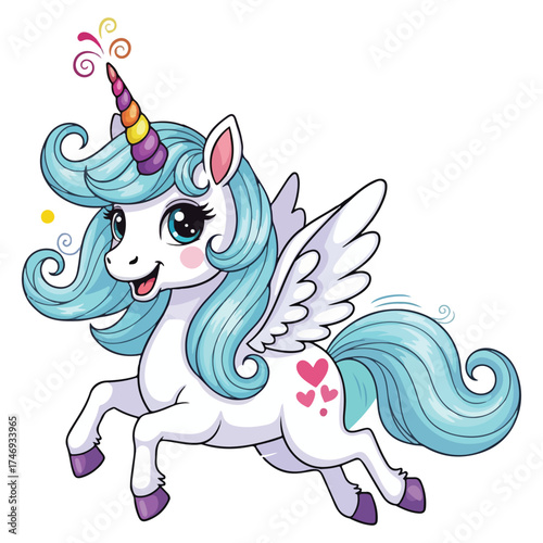Cute Running Magical Unicorn Vector 