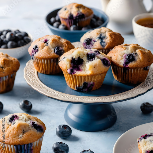 Vertical shot of delicious vegan blueberry muffins table