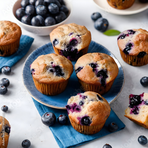 Vertical shot of delicious vegan blueberry muffins table