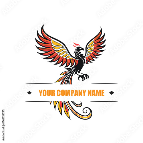 Phoenix Bird Logo Design with Fire Wings and Modern Abstract Style on White Background