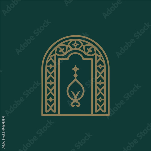 Ornate Archway Window Frame Logo Design | Minimalist Geometric Ornament for Branding, Luxury Goods, or Elegant Decor