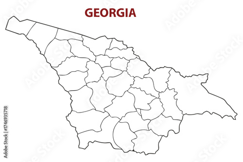 Detailed outline map of georgia showing regional divisions and borders in a vector format illustration silhouette