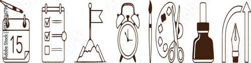 Old silver pocket watch next to a fork and knife on a wooden table