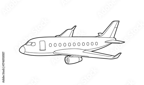 Airplane isolated on white background in simple line art