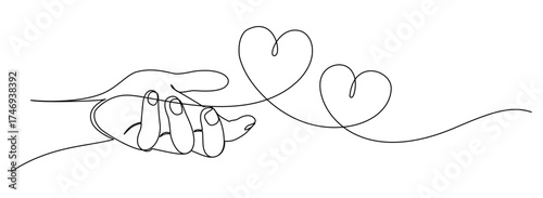 hand with heart symbol line art style vector illustration	