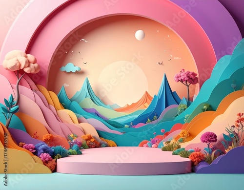 Abstract Landscape with Pastel Tones and Circular Backdrop