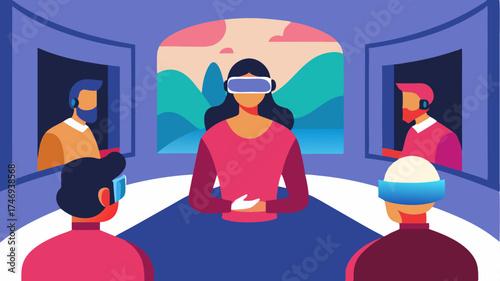 A hightech presentation room with virtual reality headsets enabling guests to step inside famous paintings and interact with their elements.