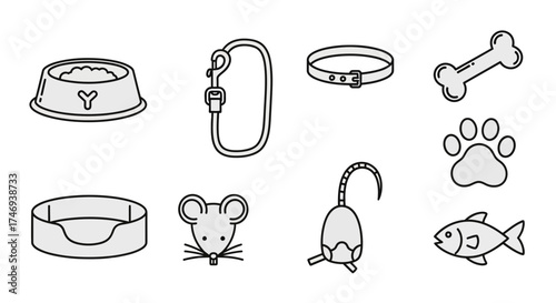 Adorable Pet Accessories Illustrated Icons for Dogs Cats and Other Animals