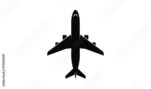 Airplane silhouette isolated on white background from above
