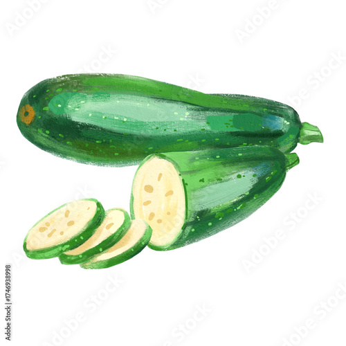 Acrylic gouache watercolor zucchini vegetable illustration⁠
