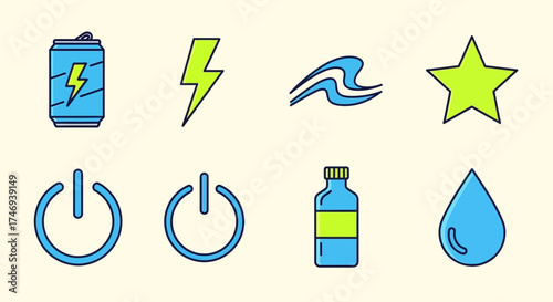 Colorful Vector Icons Representing Energy Power Water and Other Concepts