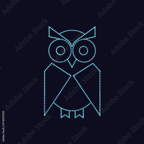 Stylized owl composed of glowing dotted lines on a dark , emphasizing a modern and minimalist design aesthetic