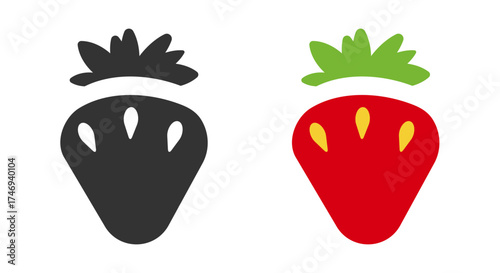 This collection features elegant line icons of strawberries in black and red. These designs can enhance various creative projects, adding a fresh fruit element to digital or print materials.