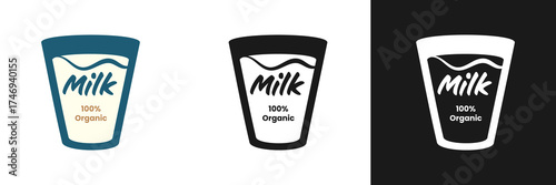 This logo showcases three variations of a fresh organic milk cup. Each design emphasizes quality and a commitment to environmental conservation, suitable for eco-friendly branding.