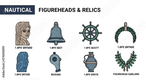 Nautical Relics Detailed Illustrations of Figureheads Bells and Steering Wheels