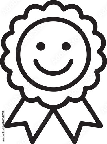 Smiley Award Badge Line Icon