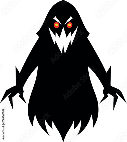 Dark Shadowy Ghost with Sharp Claws and Hollow Eyes, Spooky Halloween Vector