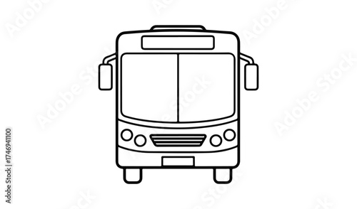 Front view of a simple line art bus illustration on a white background