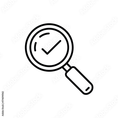 Magnifying glass with a checkmark indicating successful search or verification