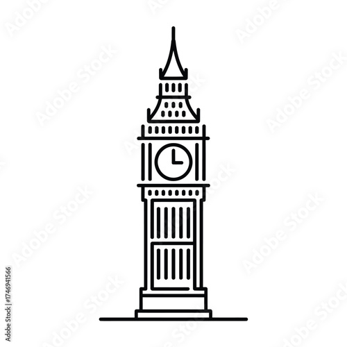 Iconic london big ben clock tower outline illustration