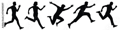 Black and white abstract background vector illustration of a woman's silhouette jumping in a dynamic sports dance pose