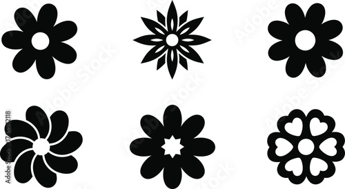Collection of Floral Design Elements on Transparent Background Flower Icon Set