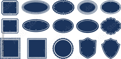 Collection of Navy Blue Ornate Frames, Square, Oval and Shield Shapes with Border Designs