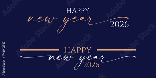 Elegant Happy New Year 2026 Design with Stylish Calligraphy on Dark Blue Background