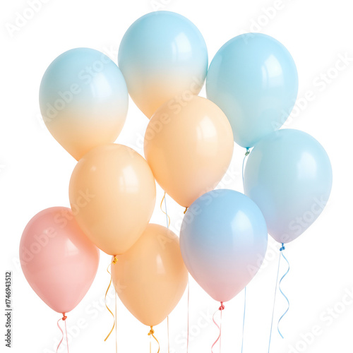 Colorful balloons in pastel shades with ribbons for celebrations  