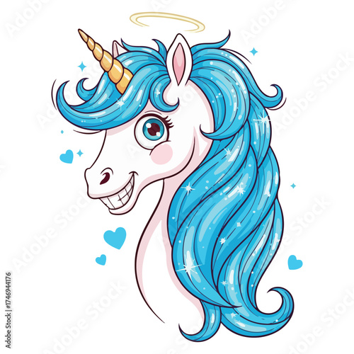 Cute Magical Unicorn Head Vector 