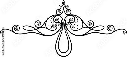 Decorative Black Swirl Design Element with a Transparent Background for Elegant Flair