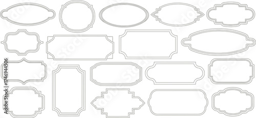 Decorative Double Line Frames on Transparent Background, Assorted Shapes and Styles