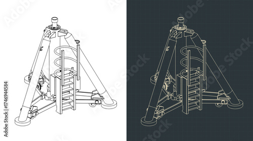 Aircraft tripod jack isometric drawings