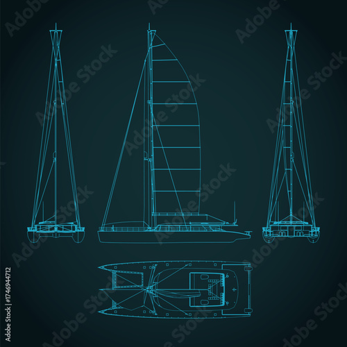 Large sailing catamaran technical drawings