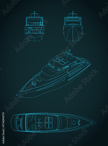 Luxury yacht blueprints illustration